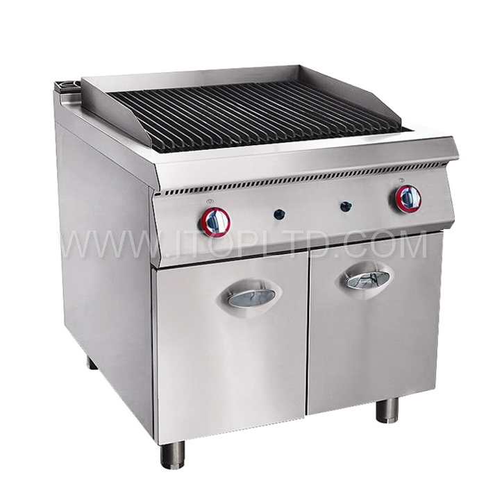 commercial lava rock grill with cabinet